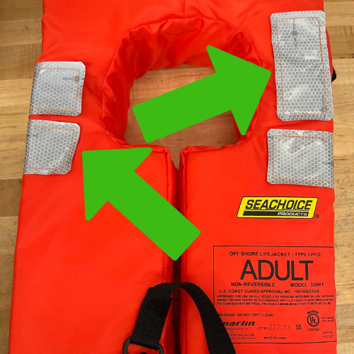 Type 1 lifejacket with reflective tape